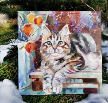 Painting titled "Animals oil paintin…" by Annet Loginova, Original Artwork, Oil Mounted on Wood Stretcher frame