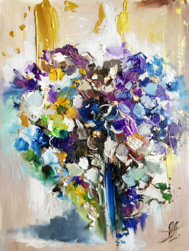 Pittura intitolato "Blue flowers painti…" da Annet Loginova, Opera d'arte originale, Olio