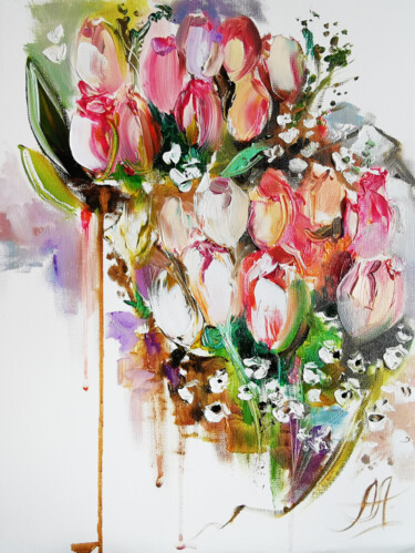 Pintura titulada "Tulip flowers paint…" por Annet Loginova, Obra de arte original, Oleo