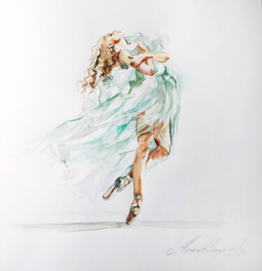 Painting titled "Ballerina dancer on…" by Annet Loginova, Original Artwork, Watercolor