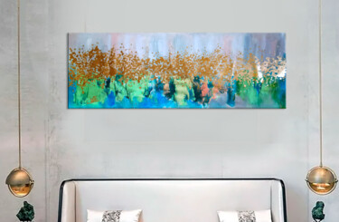 Painting titled "EMERALD ABSTRACT PA…" by Annet Loginova, Original Artwork, Acrylic Mounted on Wood Stretcher frame