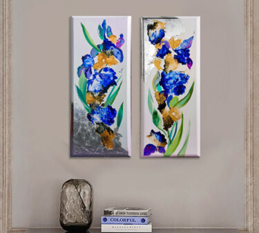 Painting titled "Blue flowers abstra…" by Annet Loginova, Original Artwork, Acrylic Mounted on Wood Stretcher frame