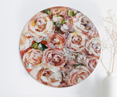 Картина под названием "Round Painting Flor…" - Annet Loginova, Подлинное произведение искусства, Масло Установлен на Деревян…