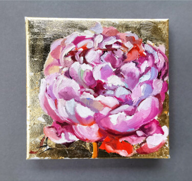 Картина под названием "Pink peony miniatur…" - Annet Loginova, Подлинное произведение искусства, Масло