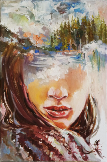 Malerei mit dem Titel "Forest woman painti…" von Annet Loginova, Original-Kunstwerk, Öl