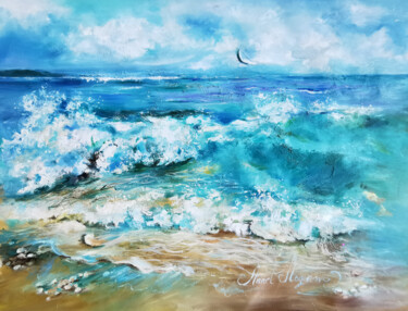Pittura intitolato "Sea painting on can…" da Annet Loginova, Opera d'arte originale, Olio