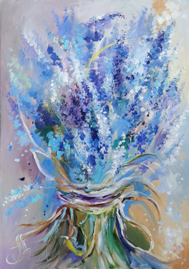 Painting titled "Blue flowers large…" by Annet Loginova, Original Artwork, Oil