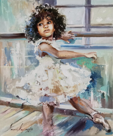 Painting titled "Little Ballerina" by Annet Loginova, Original Artwork, Oil Mounted on Wood Panel