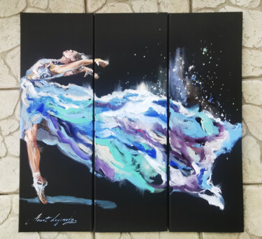 Painting titled "Turquoise Ballerina…" by Annet Loginova, Original Artwork, Oil Mounted on Wood Stretcher frame