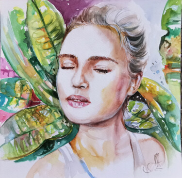 Pintura intitulada "Young woman waterco…" por Annet Loginova, Obras de arte originais, Aquarela