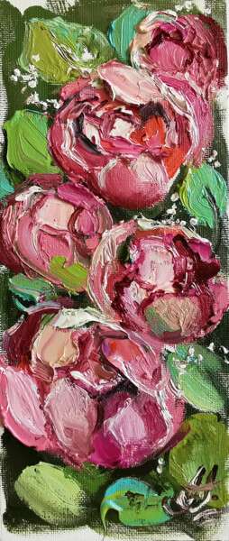 Painting titled "Peony Impasto. Text…" by Annet Loginova, Original Artwork, Gouache