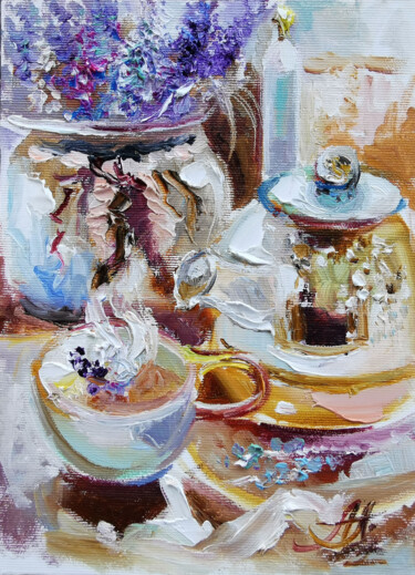 Schilderij getiteld "Autumn Tea Delight.…" door Annet Loginova, Origineel Kunstwerk, Olie
