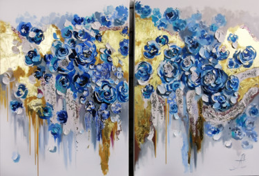 Colorful blue painting, Blue flowers art Painting titled "Colorful blue paint…" by Annet Loginova, Original Art, Acrylic