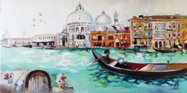 Large Italy painting on canvas, Blue painting, City painting Peinture intitulée "Large Italy paintin…" par Annet Loginova, Œuvre d'art originale, Huile