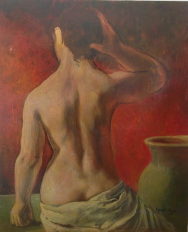 Painting titled "Nudo di schiena" by Anna Spada, Original Artwork, Tempera