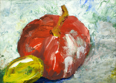 Schilderij getiteld "Pumpkin and lemon" door Annette Van Casteren, Origineel Kunstwerk, Acryl Gemonteerd op Houten paneel