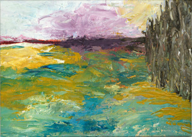 Schilderij getiteld "Landscape with reeds" door Annette Van Casteren, Origineel Kunstwerk, Acryl Gemonteerd op Houten paneel