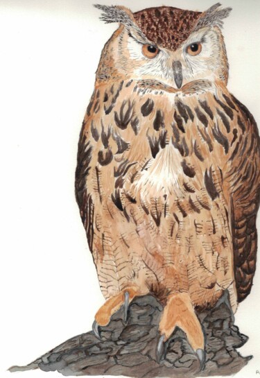 Malerei mit dem Titel "hibou (hibou)" von Annette Bernard, Original-Kunstwerk, Aquarell