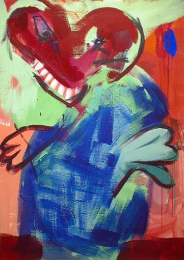 Ζωγραφική με τίτλο "Heart Attack" από Annette Kunow, Αυθεντικά έργα τέχνης, Ακρυλικό Τοποθετήθηκε στο Ξύλινο φορείο σκελετό