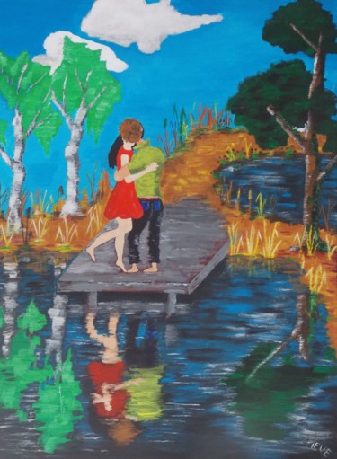 Painting titled "Am See" by Annette Leue, Original Artwork, Acrylic