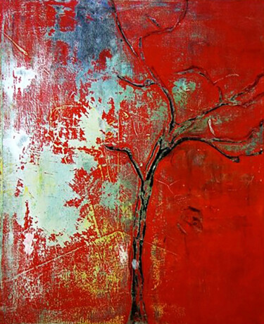 Painting titled "Red Fall" by Annette Wyrick-Solari, Original Artwork, Acrylic Mounted on Wood Stretcher frame