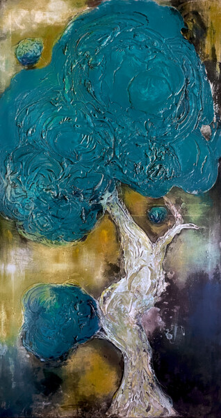 Painting titled "Teal Birthright" by Annette Wyrick-Solari, Original Artwork, Acrylic Mounted on Wood Stretcher frame