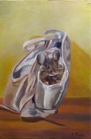 Painting titled "Petit rat" by Anne Zamo, Original Artwork, Oil