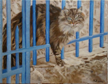 Malerei mit dem Titel "Portrait de chat gr…" von Anne Zamo, Original-Kunstwerk, Öl