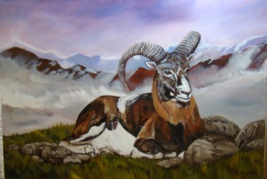 Schilderij getiteld "Mouflon" door Anne Zamo, Origineel Kunstwerk, Olie