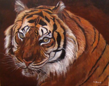 Painting titled "Banda la tigresse" by Anne Zamo, Original Artwork, Oil