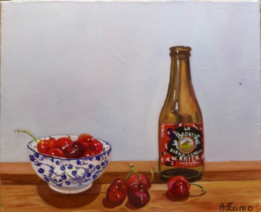 Pintura titulada "Bière et cerises" por Anne Zamo, Obra de arte original, Oleo