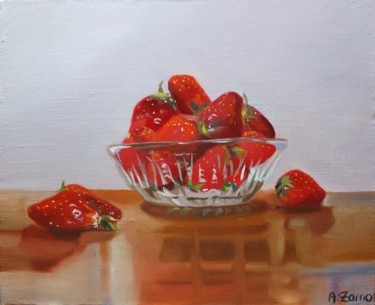 Peinture intitulée "Coupelle de fraises…" par Anne Zamo, Œuvre d'art originale, Huile