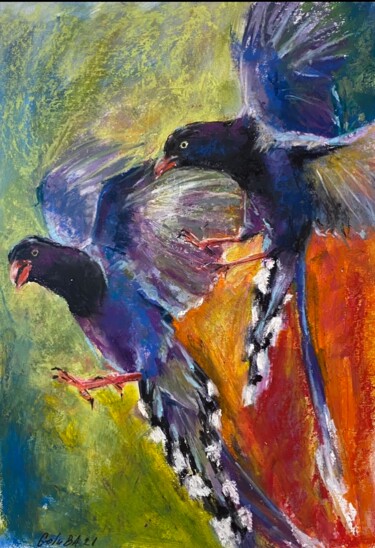 Disegno intitolato "Amazing Thai birds" da Ann Golub, Opera d'arte originale, Pastello Montato su Cartone