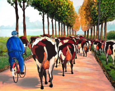 Painting titled "troupeau de vaches" by Annha, Original Artwork, Oil