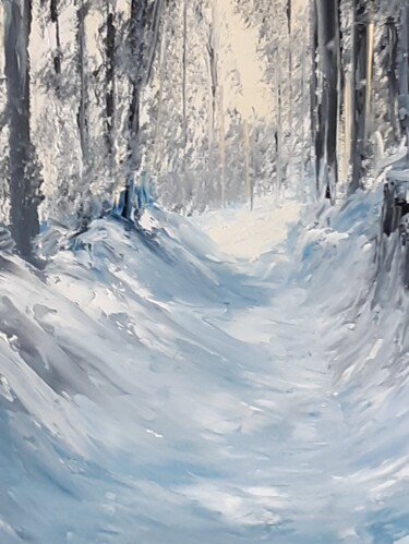 Painting titled "Neige du Vercors" by Annick Bertini, Original Artwork, Oil Mounted on Wood Stretcher frame