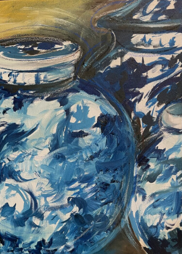 Картина под названием "Blauwe vazen Serie…" - Annick Blommaert, Подлинное произведение искусства, Акрил