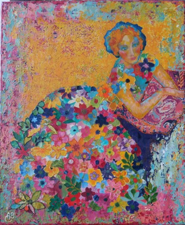 Collages intitulée "La femme fleur" par Annick Brulois, Œuvre d'art originale, Collages Monté sur Châssis en bois