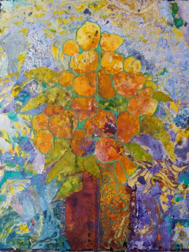 Collages intitolato "Bouquet au vase mar…" da Annick Brulois, Opera d'arte originale, Acrilico Montato su Telaio per barella…