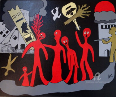 Painting titled "FRERES HUMAINS...(2)" by Annick Couëdel, Original Artwork, Acrylic
