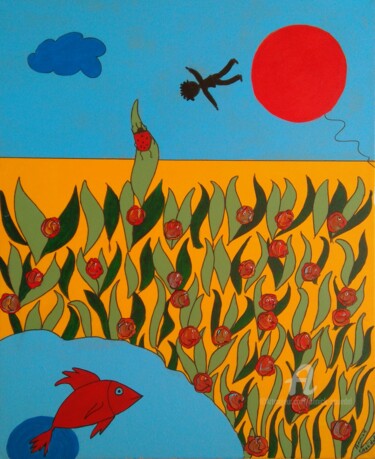 Malerei mit dem Titel "FOLIE PRINTANIERE" von Annick Couëdel, Original-Kunstwerk, Acryl