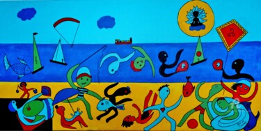 Painting titled "FOLIE ESTIVALE" by Annick Couëdel, Original Artwork, Acrylic