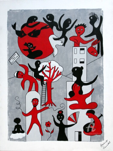 Pintura intitulada "LA FÊTE AU VILLAGE 2" por Annick Couëdel, Obras de arte originais, Acrílico