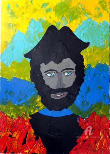 Painting titled "BLUE-EYED MAN ON A…" by Annick Couëdel, Original Artwork, Acrylic