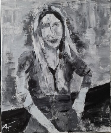 Peinture intitulée "La jeune femme assi…" par Annick Fournier, Œuvre d'art originale, Acrylique