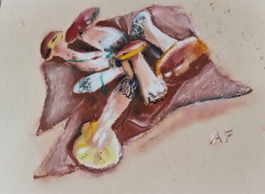 Drawing titled "Cèpes" by Annick Fournier, Original Artwork, Pastel