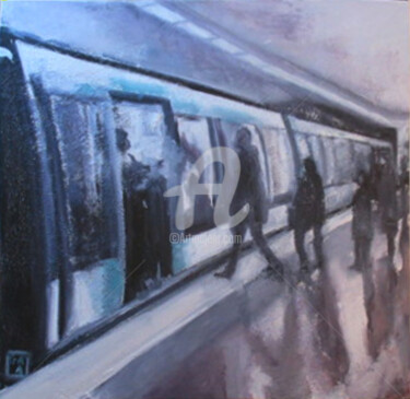 Painting titled "metro" by Ga'A, Original Artwork, Oil