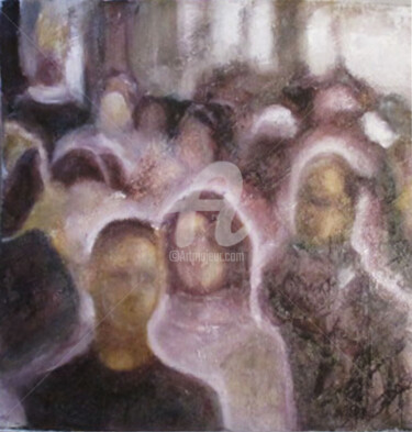 Painting titled "foule au petit matin" by Ga'A, Original Artwork, Oil