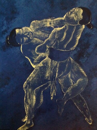 Pintura intitulada "Lutteurs sumos" por Annick Ploquin (Madiot), Obras de arte originais, Acrílico Montado em Armação em mad…