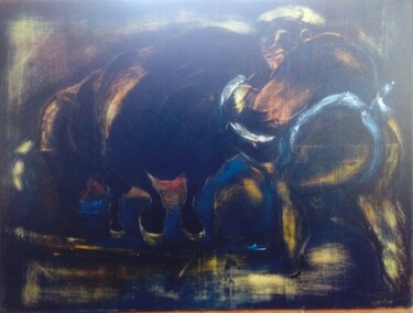 Painting titled "Combat innégal" by Annick Ploquin (Madiot), Original Artwork, Acrylic Mounted on Wood Stretcher frame