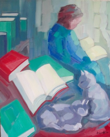 Peinture intitulée "La lecture" par Annick Queffélec, Œuvre d'art originale, Huile